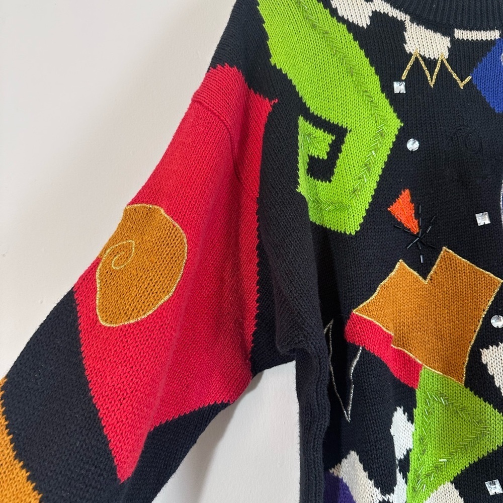 Vintage 90’s Rhinestone beaded ClownCore art to wear pull over sweater size M/L - Picture 6 of 11